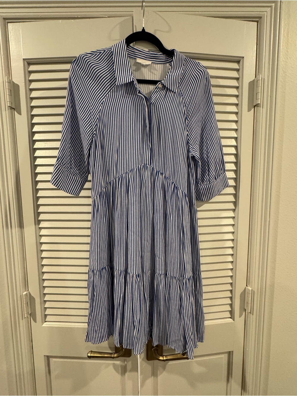 Blue and White Striped Midi Dress